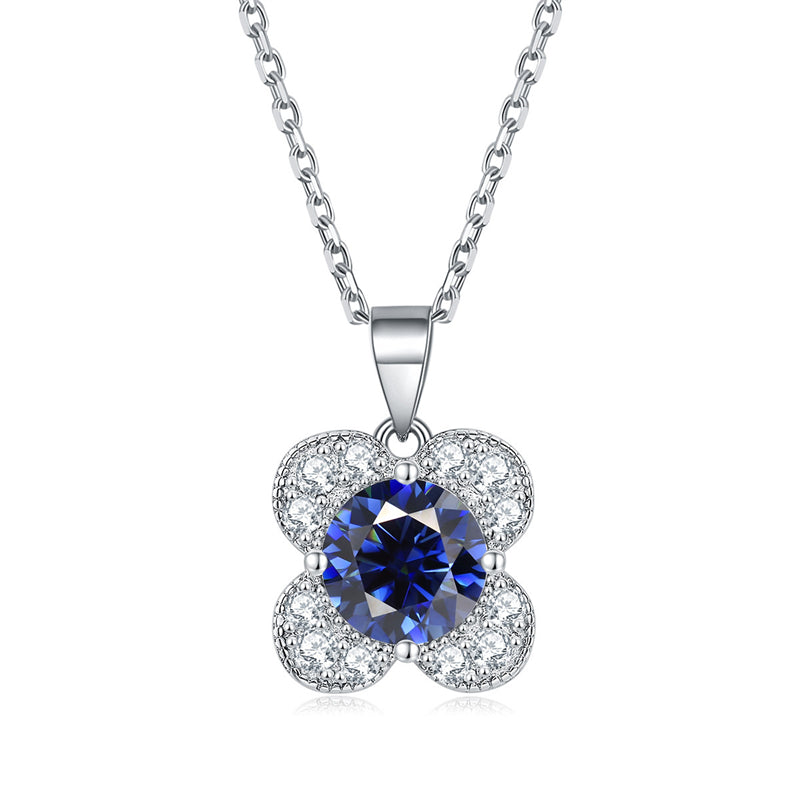 925 Sterling Silver Floral Birthstone Pendant Necklace - Four-Leaf Clover Charm Jewelry