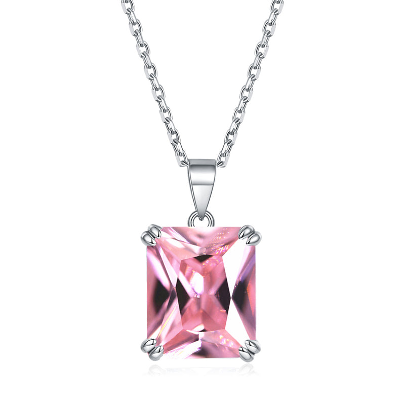 925 Sterling Silver Rectangular Zircon Pendant Necklace - Minimalist Birthstone Collarbone Chain