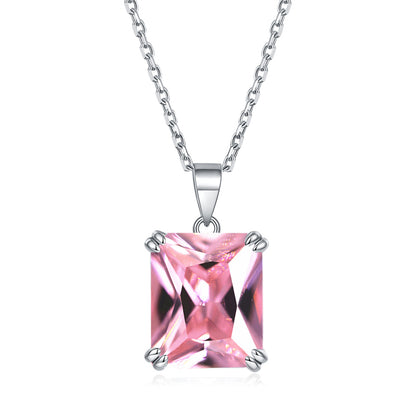 925 Sterling Silver Rectangular Zircon Pendant Necklace - Minimalist Birthstone Collarbone Chain