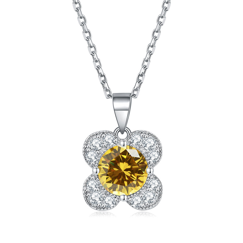 925 Sterling Silver Floral Birthstone Pendant Necklace - Four-Leaf Clover Charm Jewelry