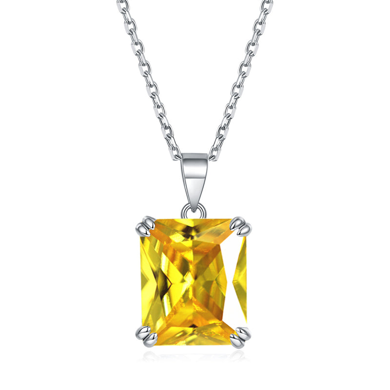 925 Sterling Silver Rectangular Zircon Pendant Necklace - Minimalist Birthstone Collarbone Chain