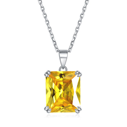 925 Sterling Silver Rectangular Zircon Pendant Necklace - Minimalist Birthstone Collarbone Chain
