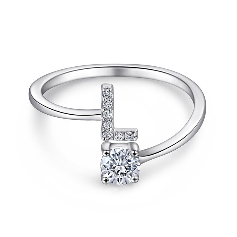 Personalized Initial 925 Silver Ring - Adjustable Alphabet Letter Band with Zirconia