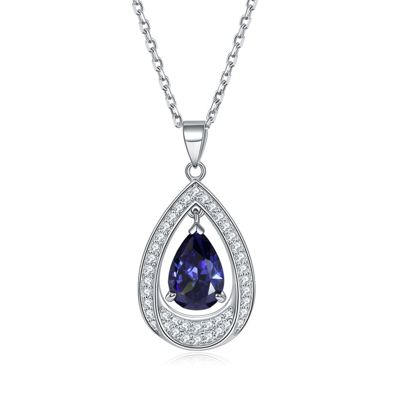 925 Sterling Silver Teardrop Aquamarine Pendant Necklace - Minimalist Ocean-Inspired Jewelry