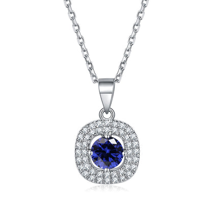925 Sterling Silver Square Birthstone Necklace - Modern Colorful Pendant