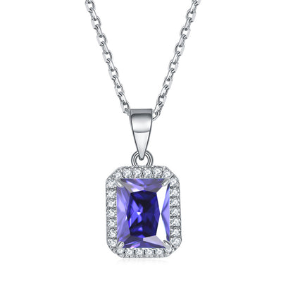 925 Sterling Silver Square Pendant Necklace - Modern Birthstone Jewelry
