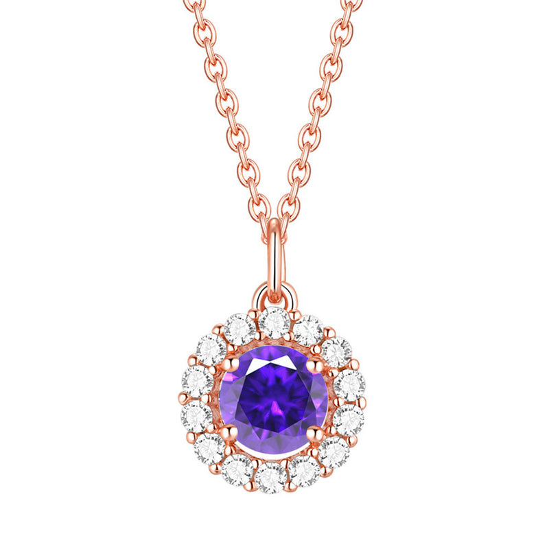925 Sterling Silver Zodiac Birthstone Necklace - Rose Gold Plated Geometric Pendant