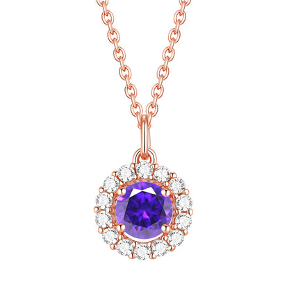 925 Sterling Silver Zodiac Birthstone Necklace - Rose Gold Plated Geometric Pendant