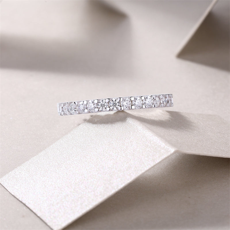 Shimmering Silver Ring with Round Moissanite Stones