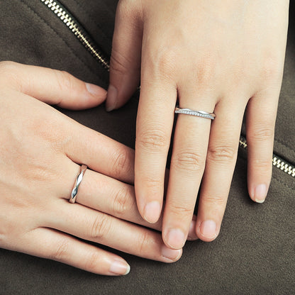 Sigh Bridge Kiss Couple Rings - 925 Sterling Silver Rhombus Design Matching Set