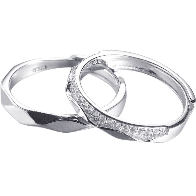 Sigh Bridge Kiss Couple Rings - 925 Sterling Silver Rhombus Design Matching Set