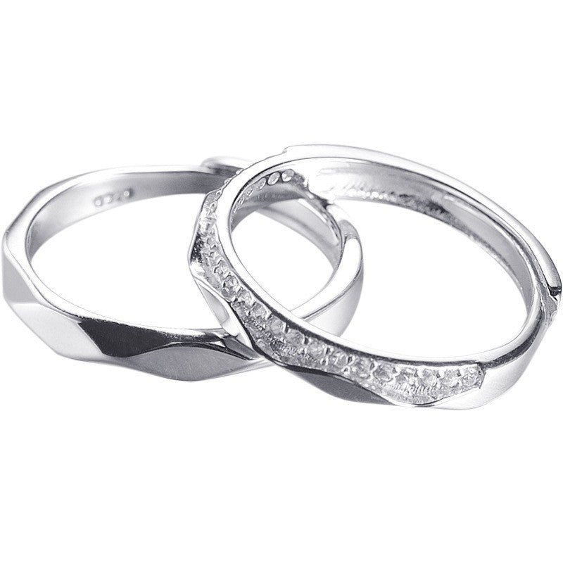 Sigh Bridge Kiss Couple Rings - 925 Sterling Silver Rhombus Design Matching Set