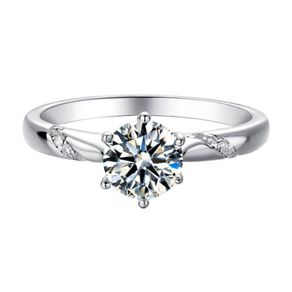 Six-Prong Halo Moissanite Ring - 925 Sterling Silver Pavé Diamond Accent Engagement Jewelry