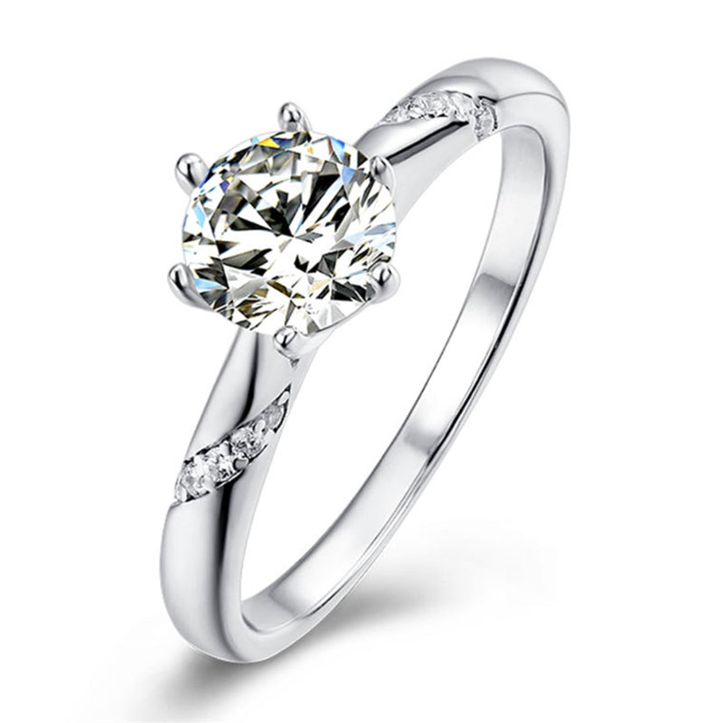 Six-Prong Halo Moissanite Ring - 925 Sterling Silver Pavé Diamond Accent Engagement Jewelry