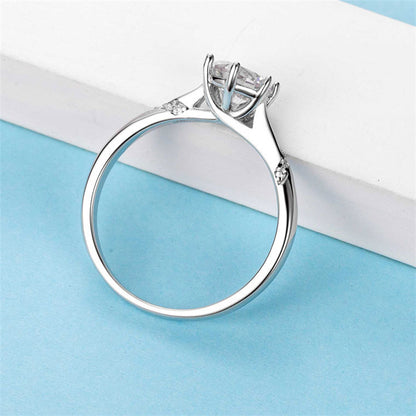 Six-Prong Halo Moissanite Ring - 925 Sterling Silver Pavé Diamond Accent Engagement Jewelry