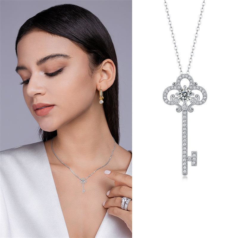 Sleek Key Pendant Necklace in Sterling Silver