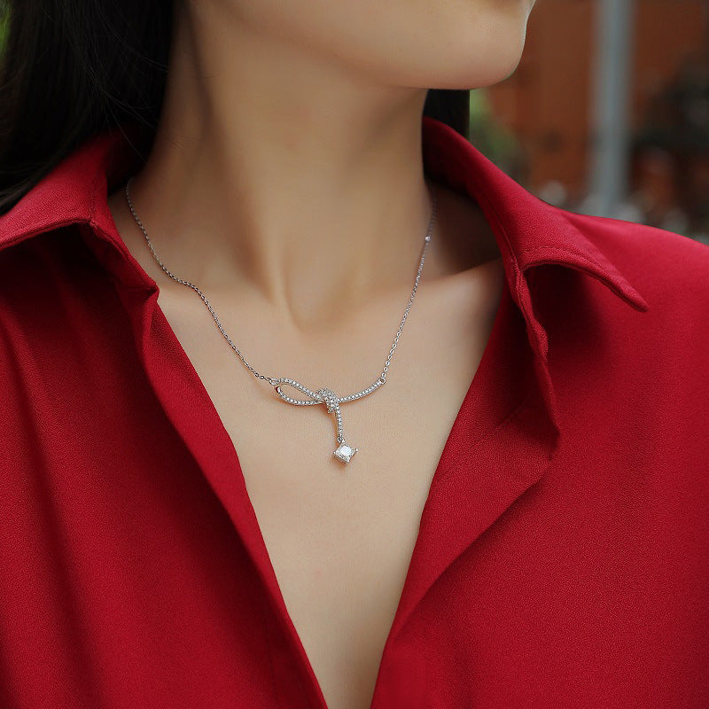 Sleek Princess-Cut Moissanite Necklace in 925 Silver