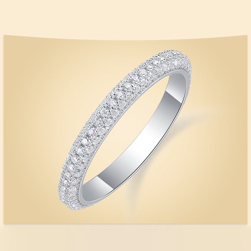 Sleek Silver Band with Full Moissanite Stones