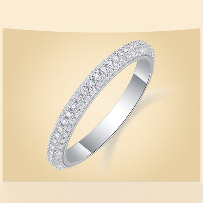 Sleek Silver Band with Full Moissanite Stones