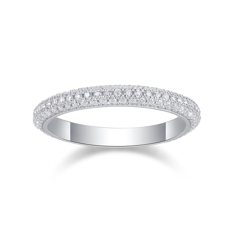 Sleek Silver Band with Full Moissanite Stones