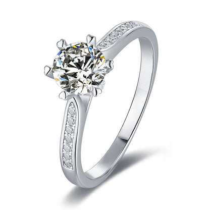 Snowflake Six-Prong Moissanite Ring - 925 Sterling Silver Wedding Jewelry with D Color Stone