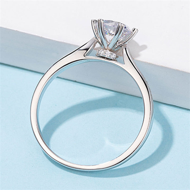 Snowflake Six-Prong Moissanite Ring - 925 Sterling Silver Wedding Jewelry with D Color Stone