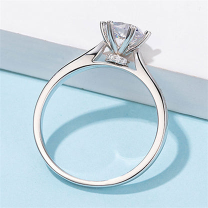 Snowflake Six-Prong Moissanite Ring - 925 Sterling Silver Wedding Jewelry with D Color Stone