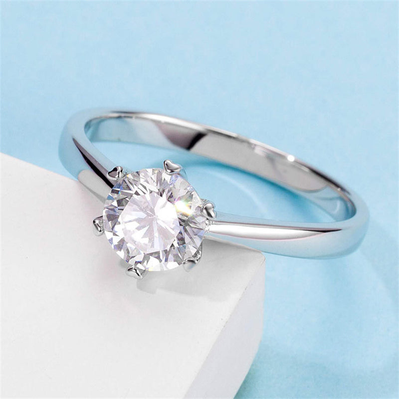 Snowflake Six-Prong Moissanite Ring - 925 Sterling Silver Winter-Inspired Bridal Jewelry