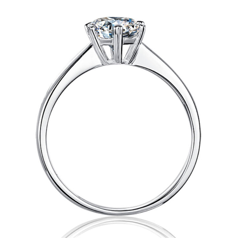 Snowflake Six-Prong Moissanite Ring - 925 Sterling Silver Winter-Inspired Bridal Jewelry