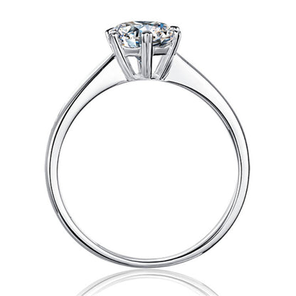 Snowflake Six-Prong Moissanite Ring - 925 Sterling Silver Winter-Inspired Bridal Jewelry
