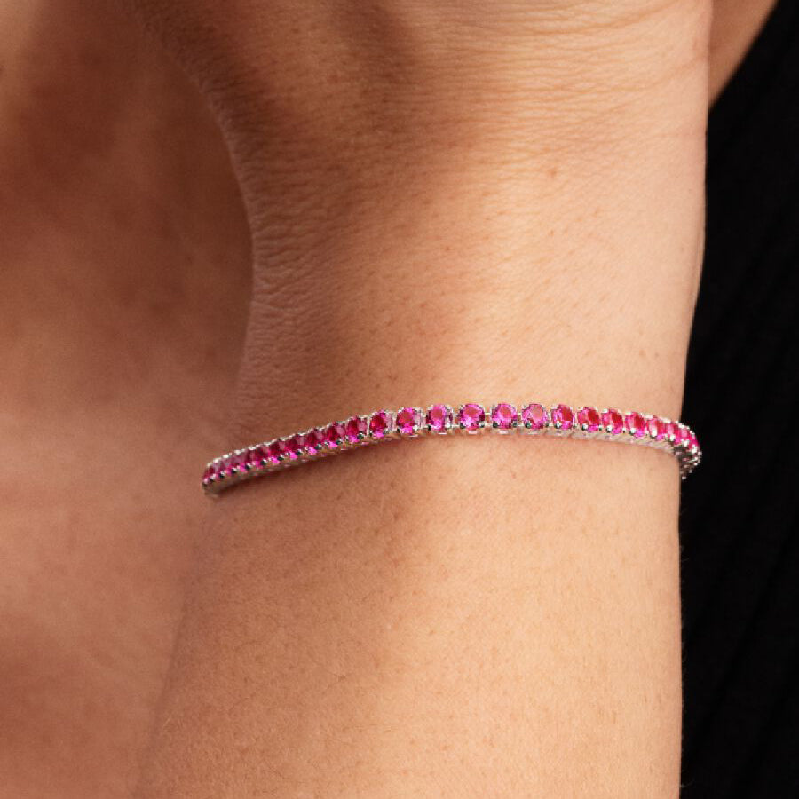 Sterling Silver Pink Tennis Bracelet