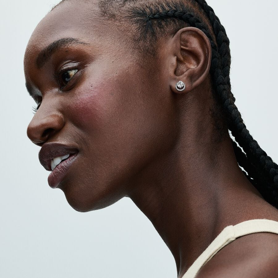 Sparkling Round Halo Stud Earrings