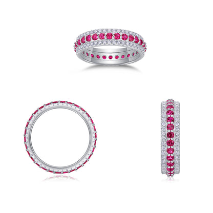 Sparkling Silver Ring with Moissanite and Ruby