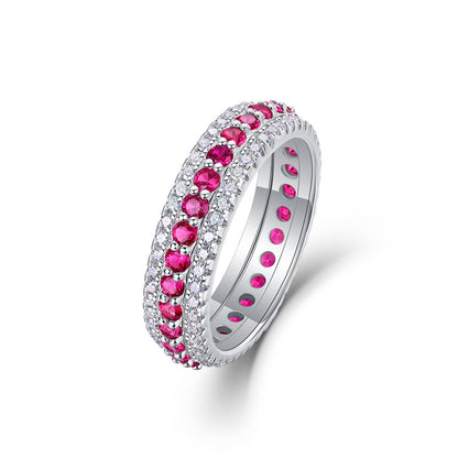 Sparkling Silver Ring with Moissanite and Ruby