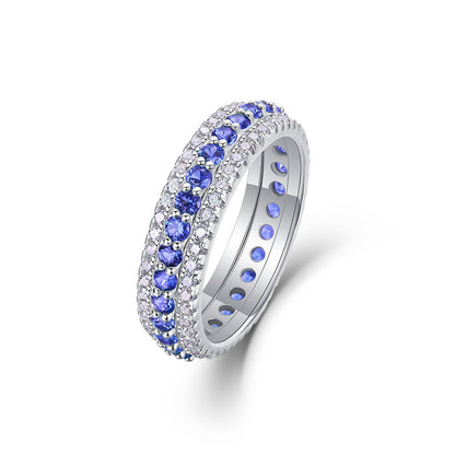 Sparkling Silver Ring with Moissanite and Ruby