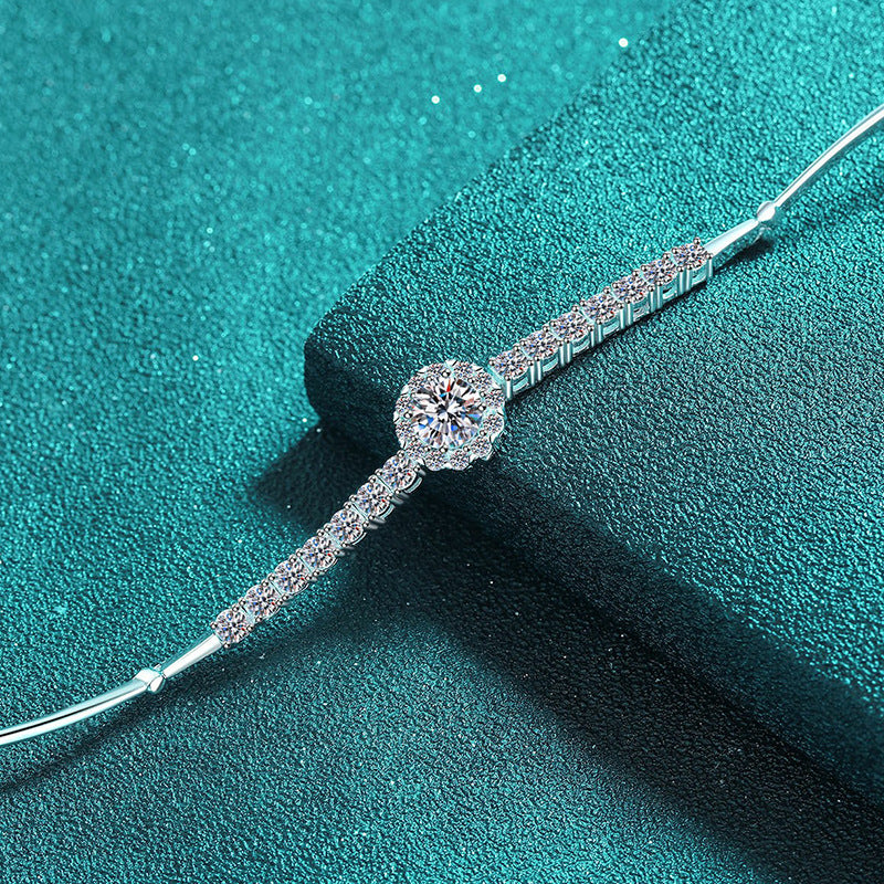 Sporty Style 2.4ct Moissanite Sterling Silver Zodiac Bracelet with Floral Charms, 5-Layer Rhodium Plating