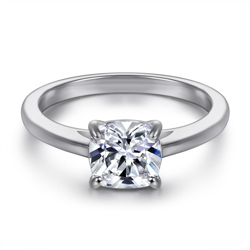 Square Cut Zircon Solitaire Ring - 925 Sterling Silver Minimalist Statement Jewelry