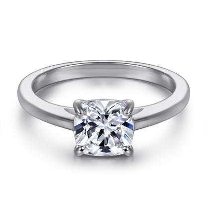 Square Cut Zircon Solitaire Ring - 925 Sterling Silver Minimalist Statement Jewelry