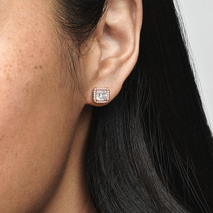 Square Sparkle Halo Stud Earrings