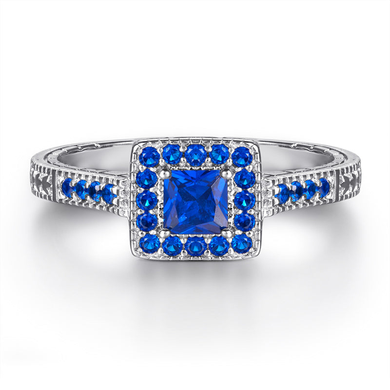 Square Zircon Stackable Ring Set - 925 Sterling Silver Geometric Two-Piece Wedding Band for Women