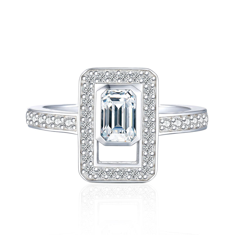 Square Zirconia 925 Silver Ring - Modern Geometric Band for Women