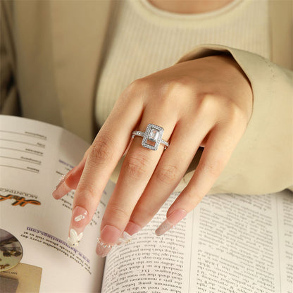 Square Zirconia 925 Silver Ring - Modern Geometric Band for Women