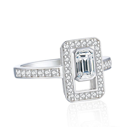 Square Zirconia 925 Silver Ring - Modern Geometric Band for Women