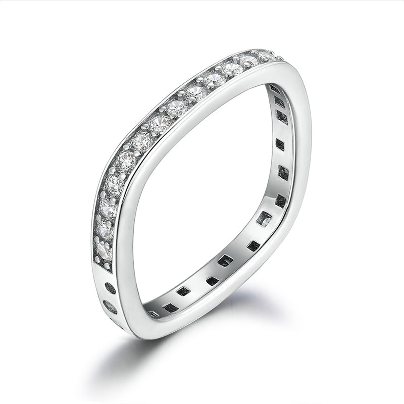 Square & Circle 925 Silver Ring - Geometric Full Pavé Zirconia Band