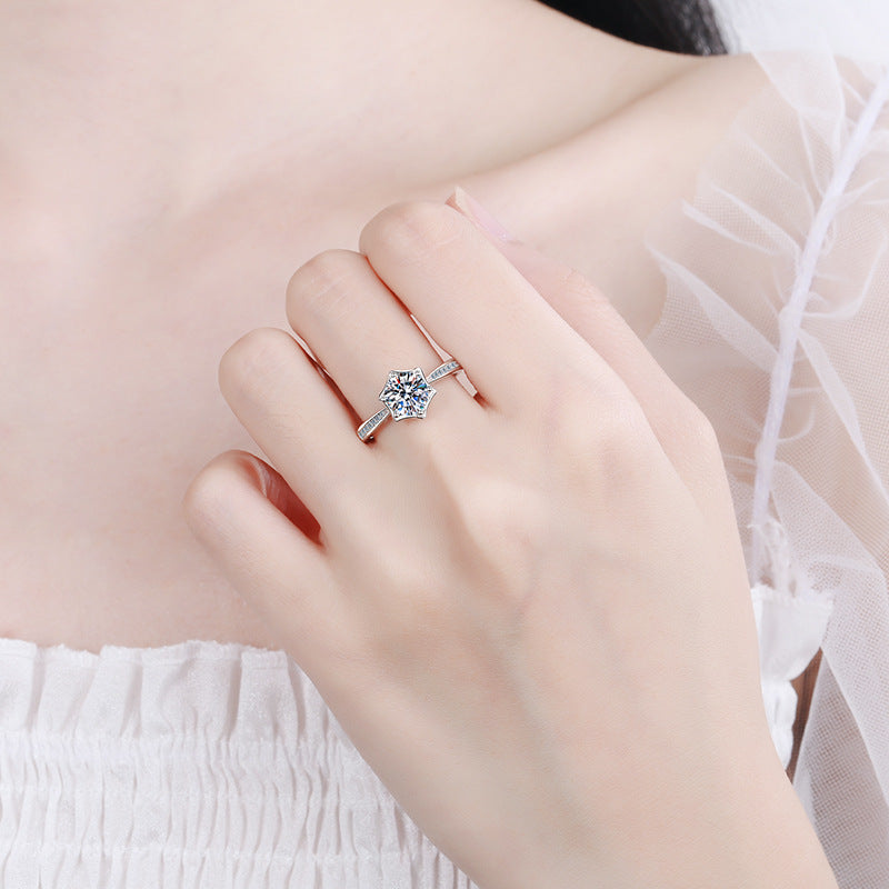 Star Solitaire Moissanite Ring - 925 Sterling Silver Cherry & Persimmon Knuckle Ring