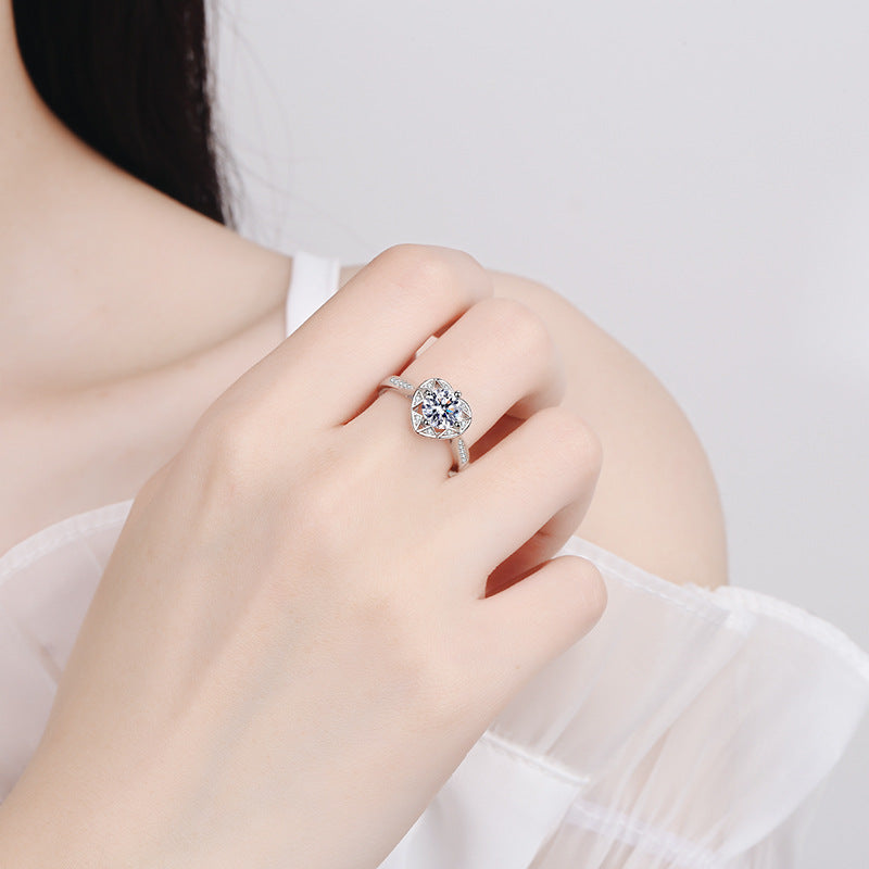 Star Whisper Wish Moissanite Engagement Ring - 925 Sterling Silver with Cultural Motifs