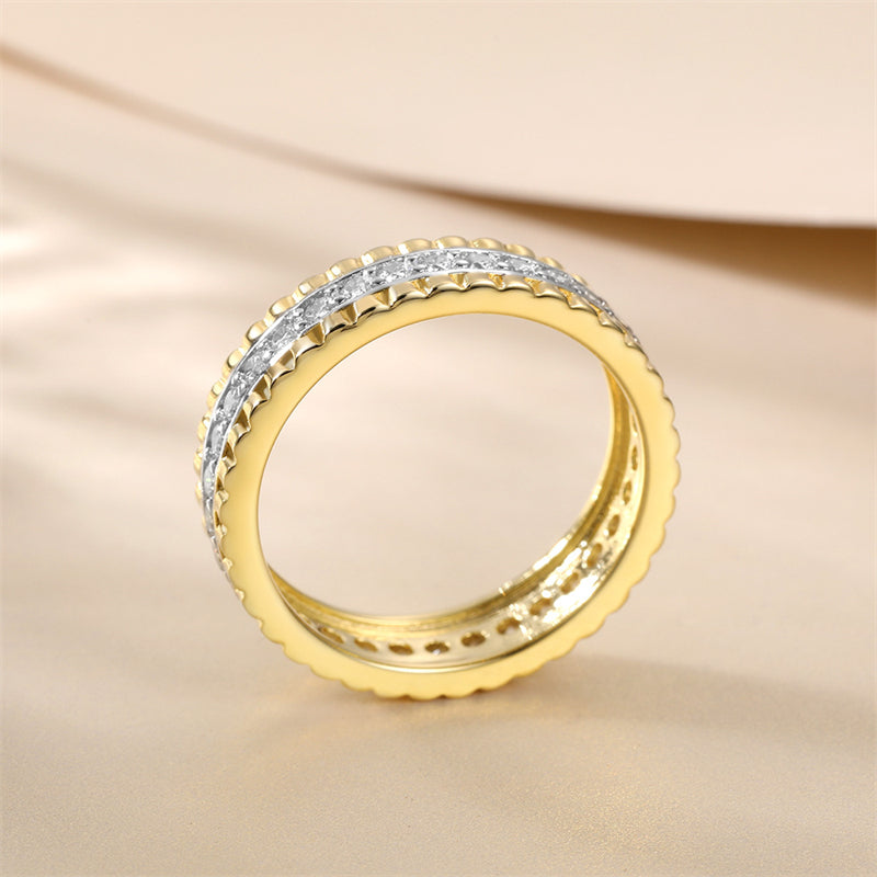 Starry Pavé 925 Silver Ring - Elegant Geometric Band with Zirconia Stones