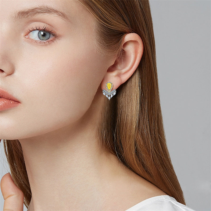 Sterling Silver Crown Teardrop Earrings for Women Elegant Zircon V Shape Dangle Earrings Princess Chic White Gold Plated