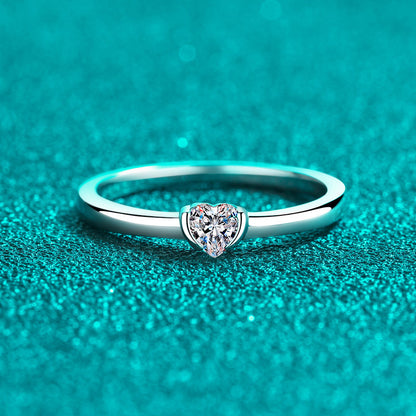 Sterling Silver Heart-Shaped 30pt Moissanite Ring Plated with PT950 Rhodium