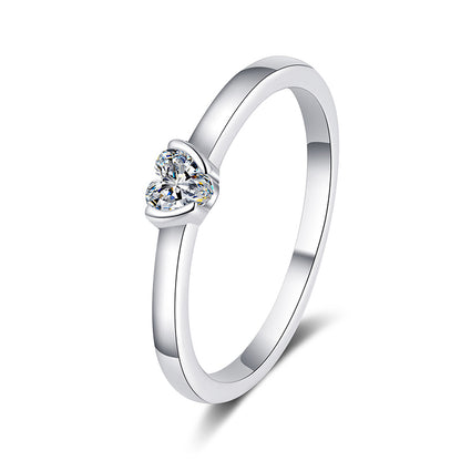 Sterling Silver Heart-Shaped 30pt Moissanite Ring Plated with PT950 Rhodium